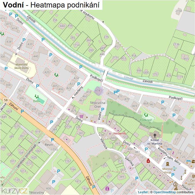 Mapa Vodní - Firmy v ulici.