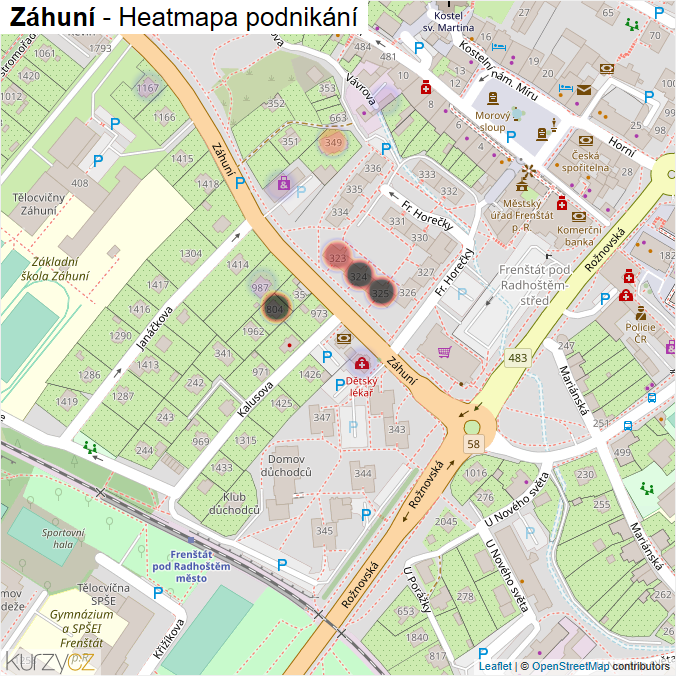 Mapa Záhuní - Firmy v ulici.