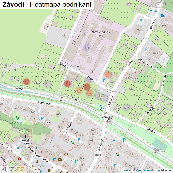 Mapa Závodí - Firmy v ulici.