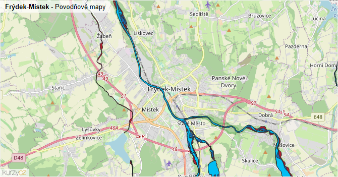 Frýdek-Místek - záplavové mapy stoleté vody