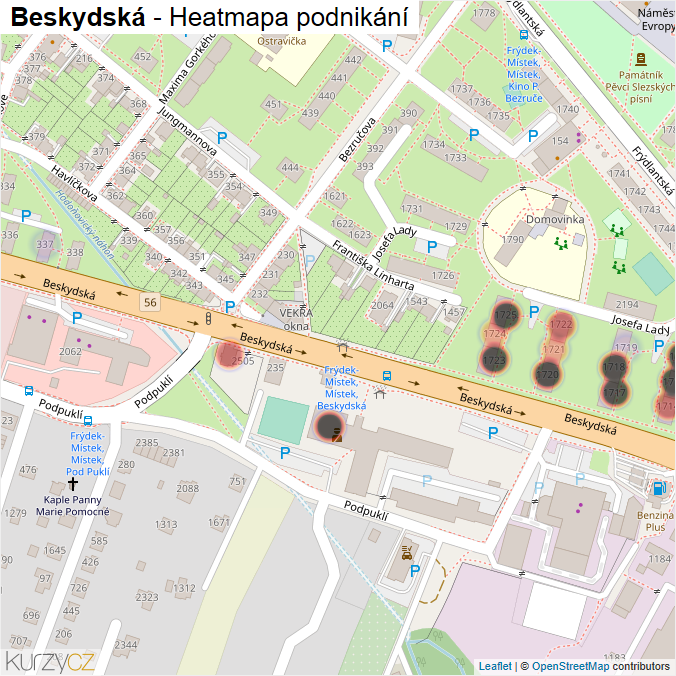 Mapa Beskydská - Firmy v ulici.