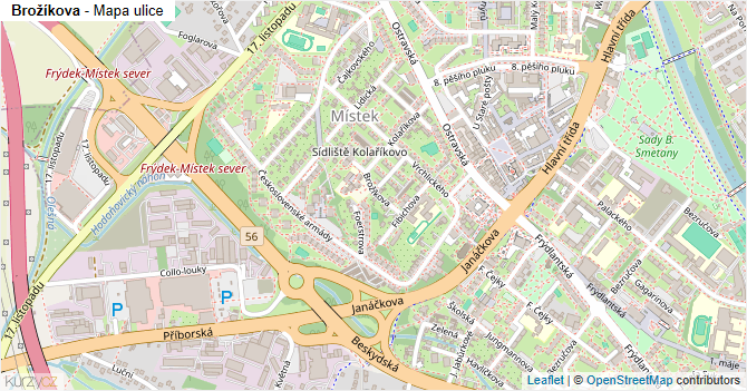 Brožíkova - mapa ulice