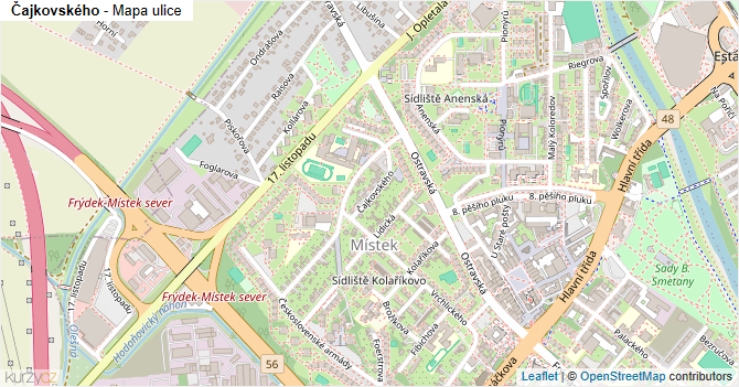 Čajkovského - mapa ulice