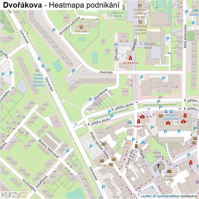 Mapa Dvořákova - Firmy v ulici.