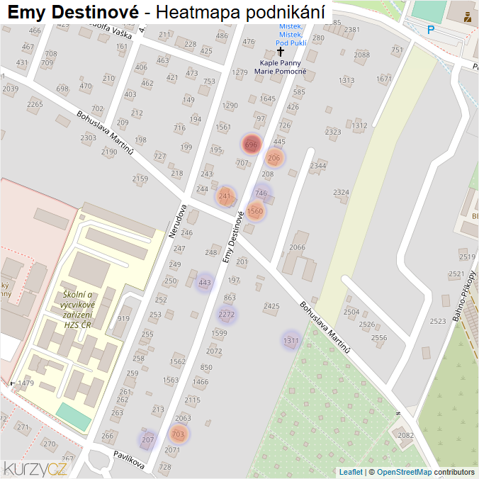 Mapa Emy Destinové - Firmy v ulici.