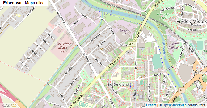 Erbenova - mapa ulice