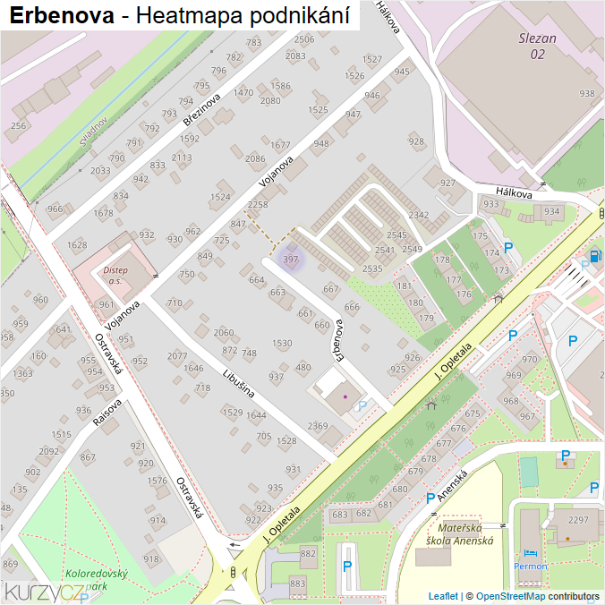 Mapa Erbenova - Firmy v ulici.