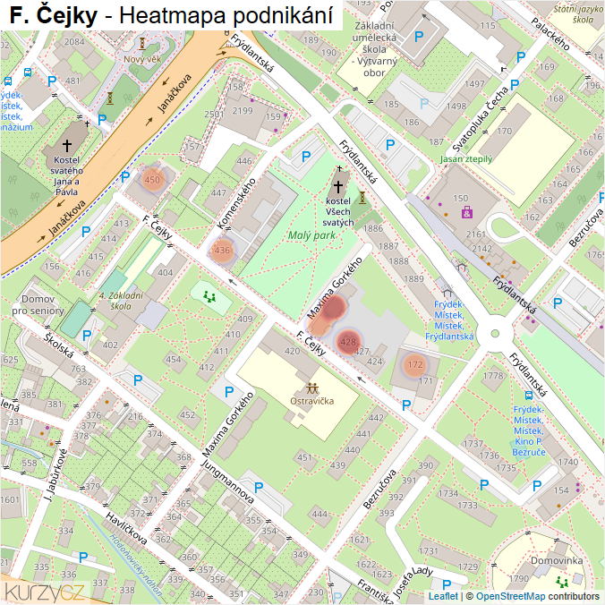 Mapa F. Čejky - Firmy v ulici.