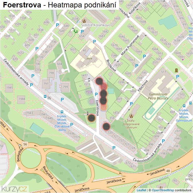 Mapa Foerstrova - Firmy v ulici.