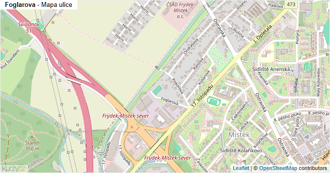 Foglarova - mapa ulice