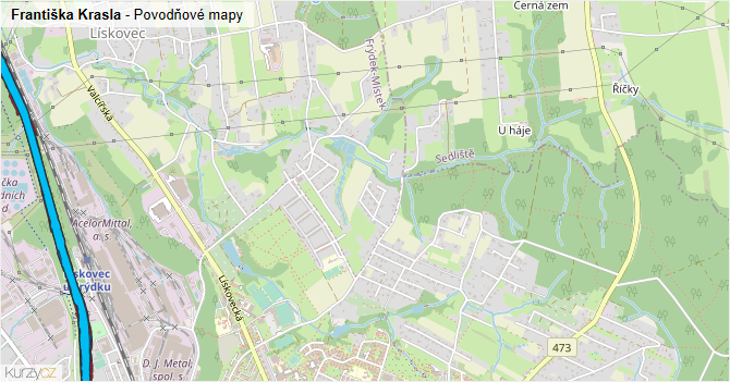 Františka Krasla - záplavové mapy stoleté vody