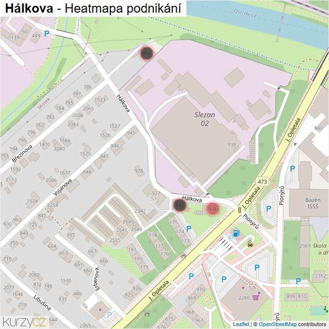 Mapa Hálkova - Firmy v ulici.