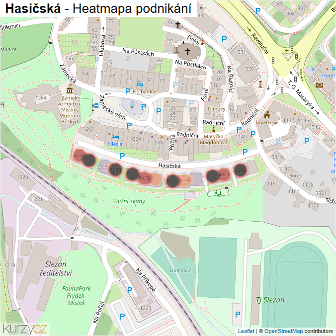 Mapa Hasičská - Firmy v ulici.