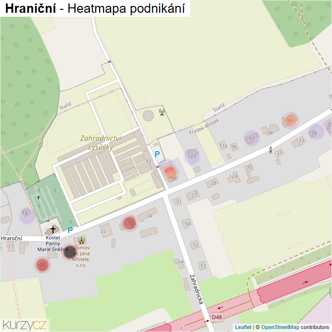 Mapa Hraniční - Firmy v ulici.