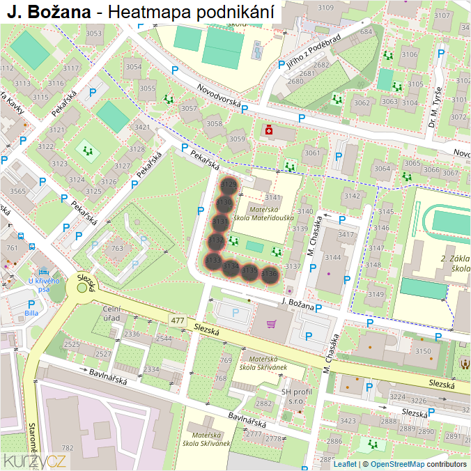 Mapa J. Božana - Firmy v ulici.