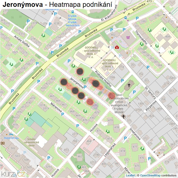Mapa Jeronýmova - Firmy v ulici.