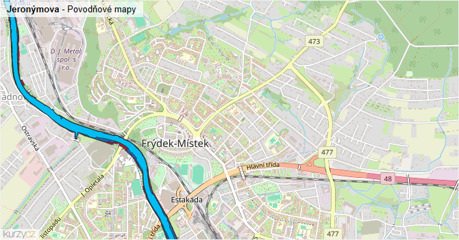 Jeronýmova - záplavové mapy stoleté vody