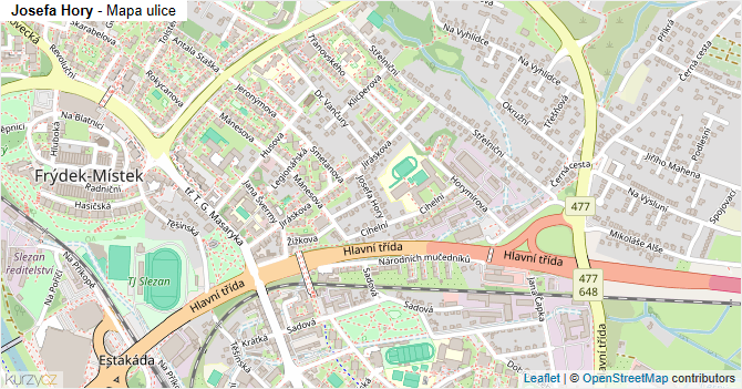 Josefa Hory - mapa ulice