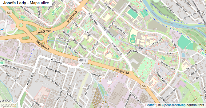 Josefa Lady - mapa ulice
