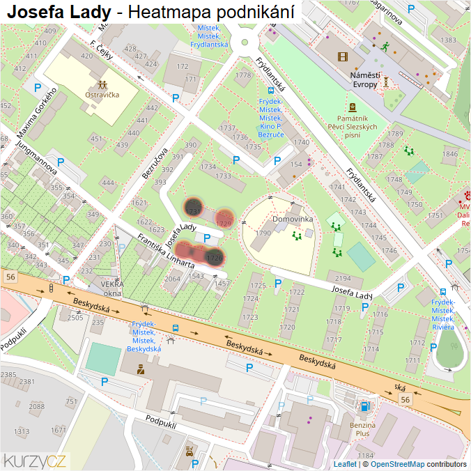 Mapa Josefa Lady - Firmy v ulici.