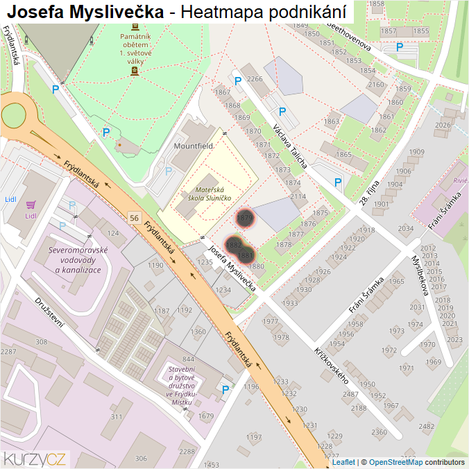 Mapa Josefa Myslivečka - Firmy v ulici.