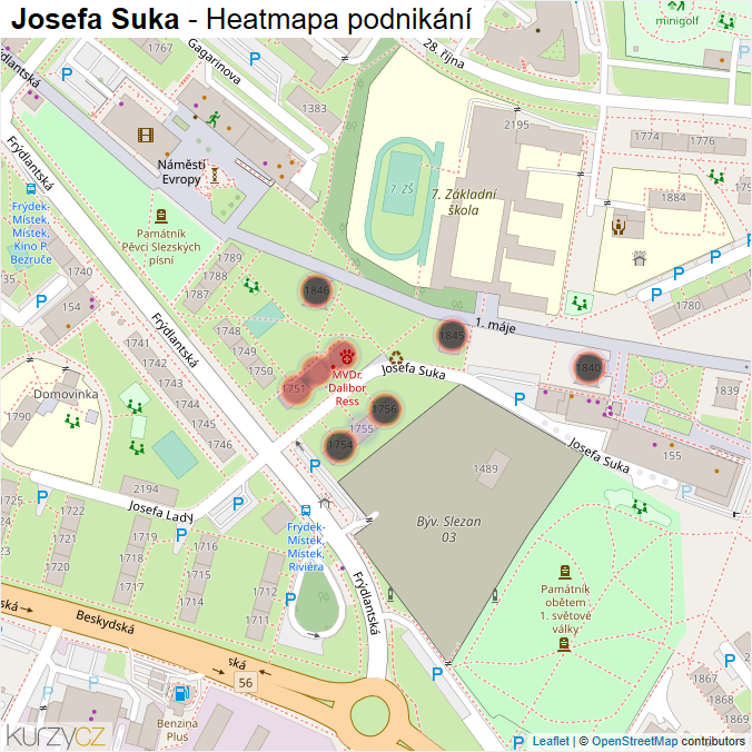 Mapa Josefa Suka - Firmy v ulici.