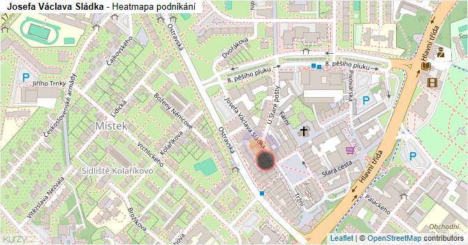 Josefa Václava Sládka - mapa podnikání
