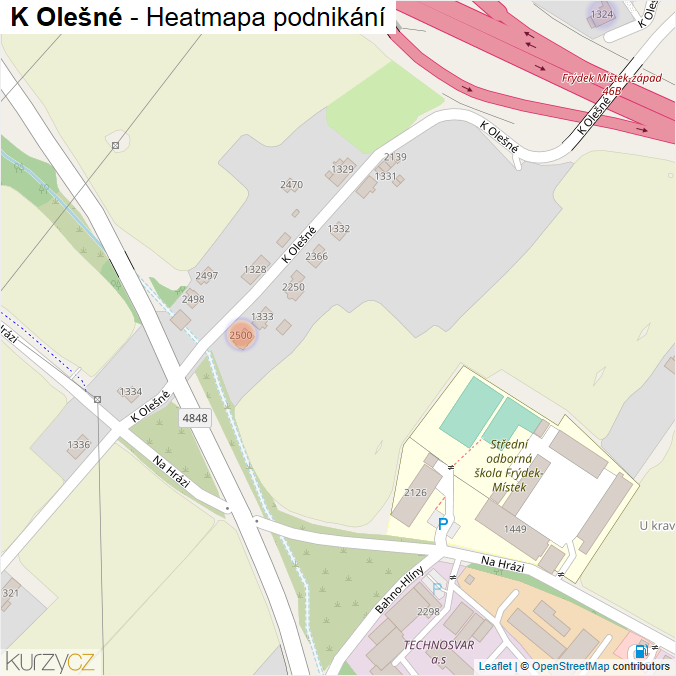 Mapa K Olešné - Firmy v ulici.