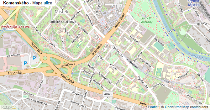Komenského - mapa ulice
