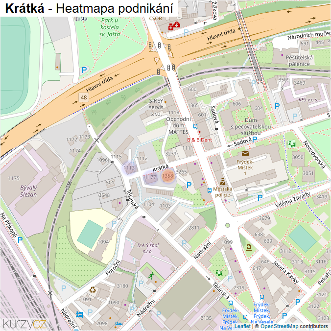 Mapa Krátká - Firmy v ulici.