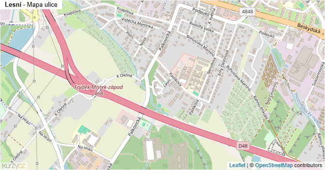 Lesní - mapa ulice