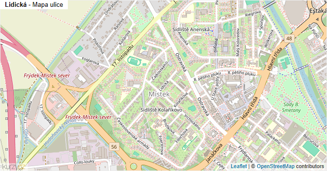 Lidická - mapa ulice