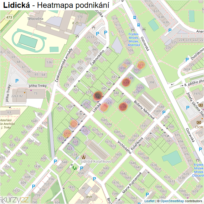 Mapa Lidická - Firmy v ulici.