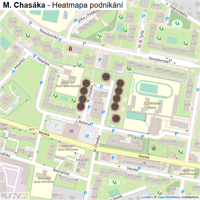 Mapa M. Chasáka - Firmy v ulici.