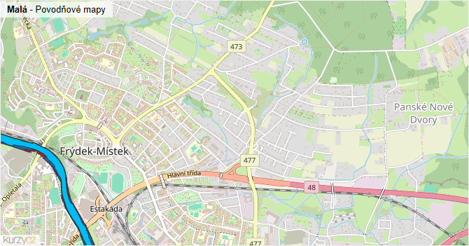 Malá - záplavové mapy stoleté vody