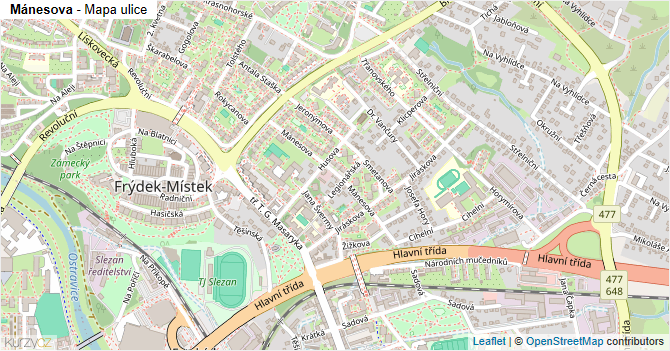 Mánesova - mapa ulice