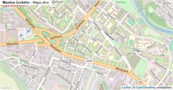 Maxima Gorkého - mapa ulice