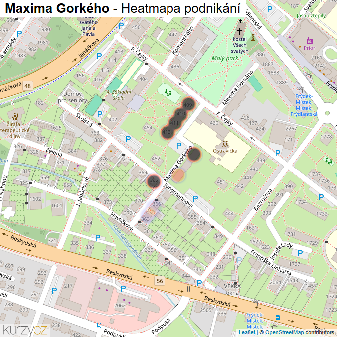 Mapa Maxima Gorkého - Firmy v ulici.