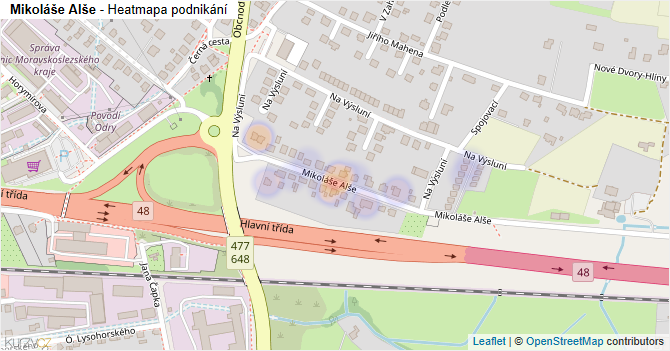 Mikoláše Alše - mapa podnikání