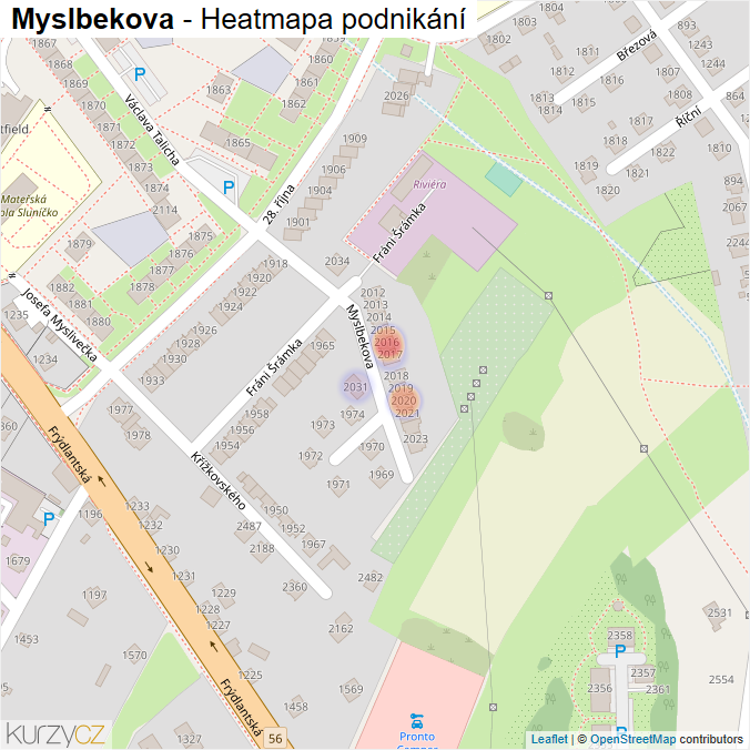 Mapa Myslbekova - Firmy v ulici.