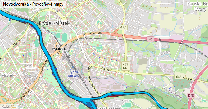 Novodvorská - záplavové mapy stoleté vody