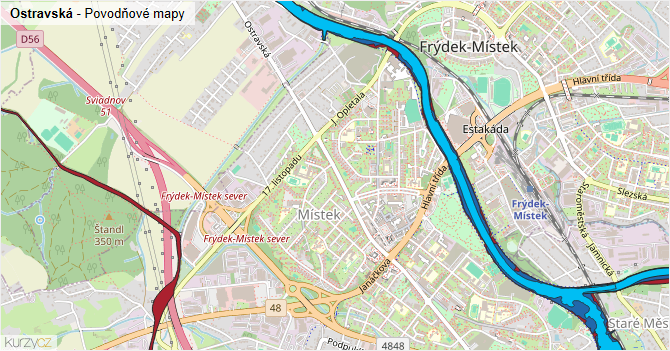 Ostravská - záplavové mapy stoleté vody