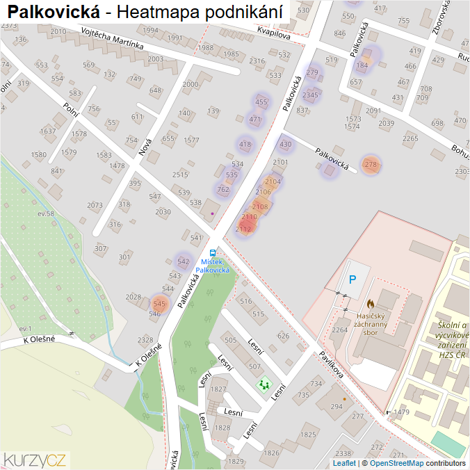 Mapa Palkovická - Firmy v ulici.