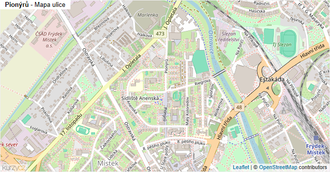 Pionýrů - mapa ulice