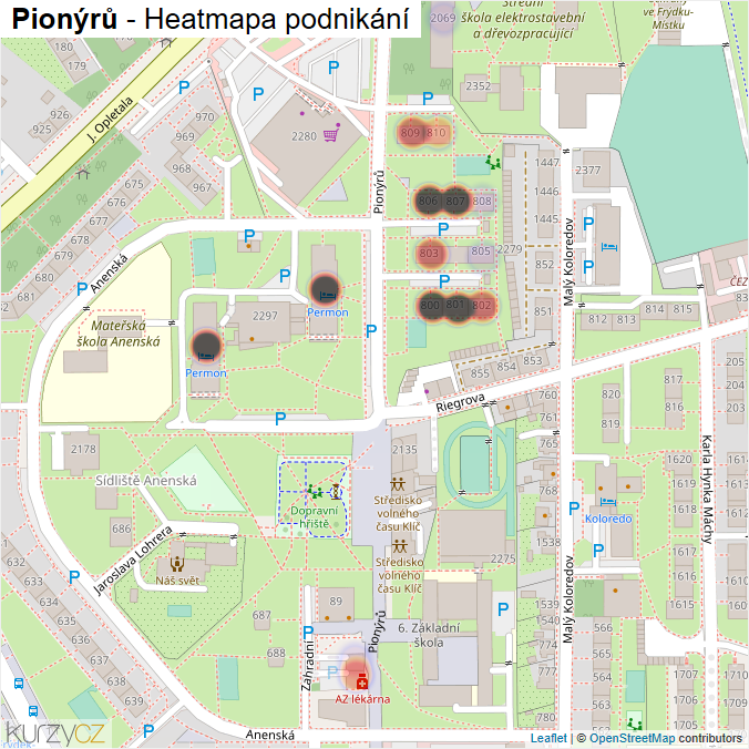 Mapa Pionýrů - Firmy v ulici.
