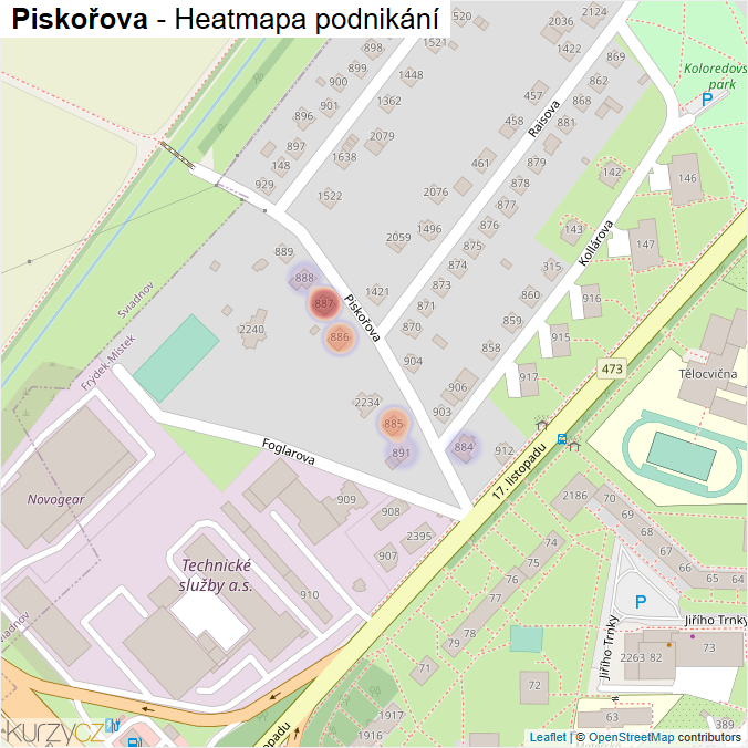 Mapa Piskořova - Firmy v ulici.
