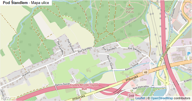 Pod Štandlem - mapa ulice