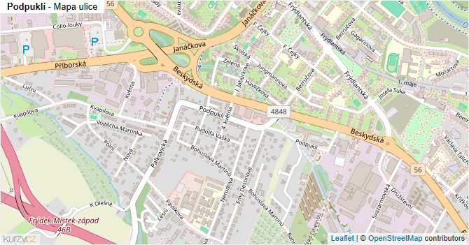 Podpuklí - mapa ulice