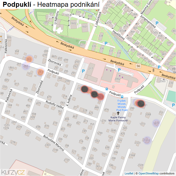 Mapa Podpuklí - Firmy v ulici.