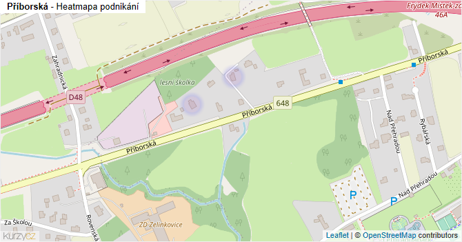 Příborská - mapa podnikání